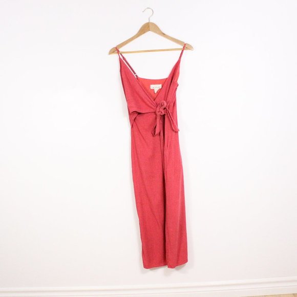 *Lost in Linen Pink V Neck Wrap  Spaghetti Strap Dress - Picture 3 of 5